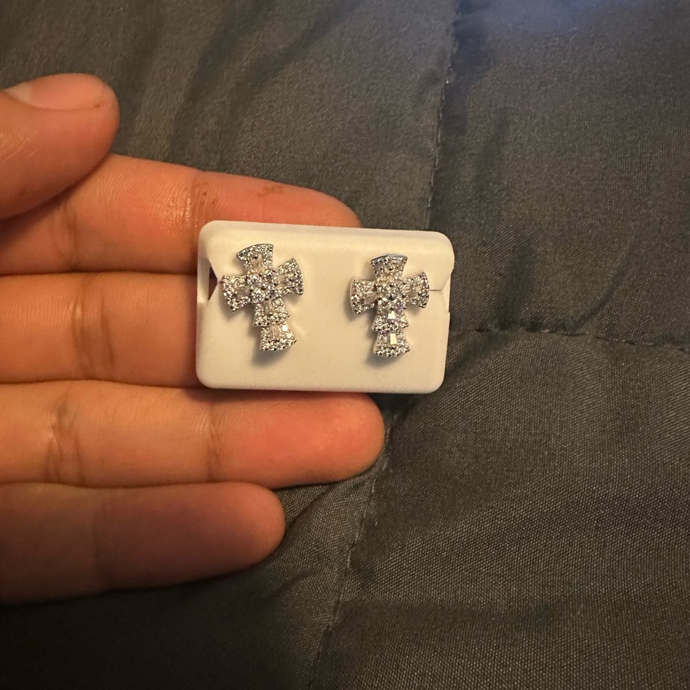 Cross Earrings .925 Silver with Moissanite